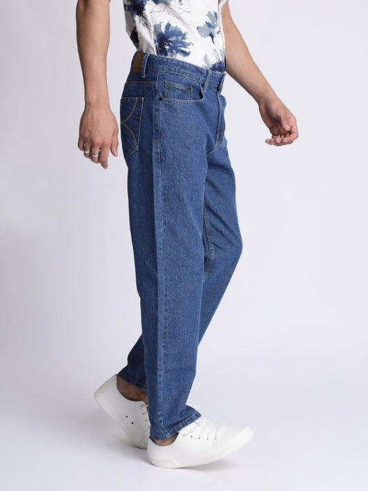 Flikky Relaxed Fit Jeans for Men – Mid Blue Straight Leg Casual Denim Pants