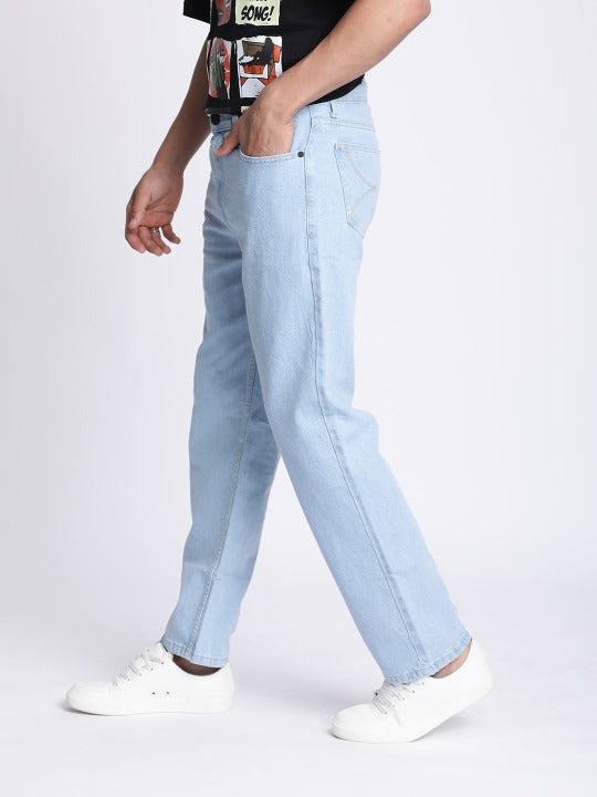 Flikky Relaxed Fit Jeans for Men – Light Blue Straight Leg Casual Denim Pants