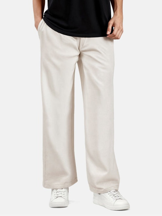 Men’s Beige Wide Leg Casual Trousers