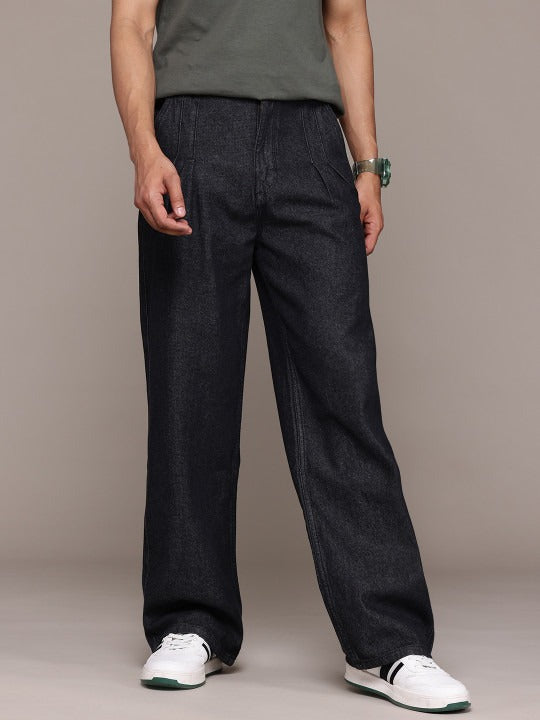 Men’s Relaxed Fit Dark Wash Wide Leg Jeans