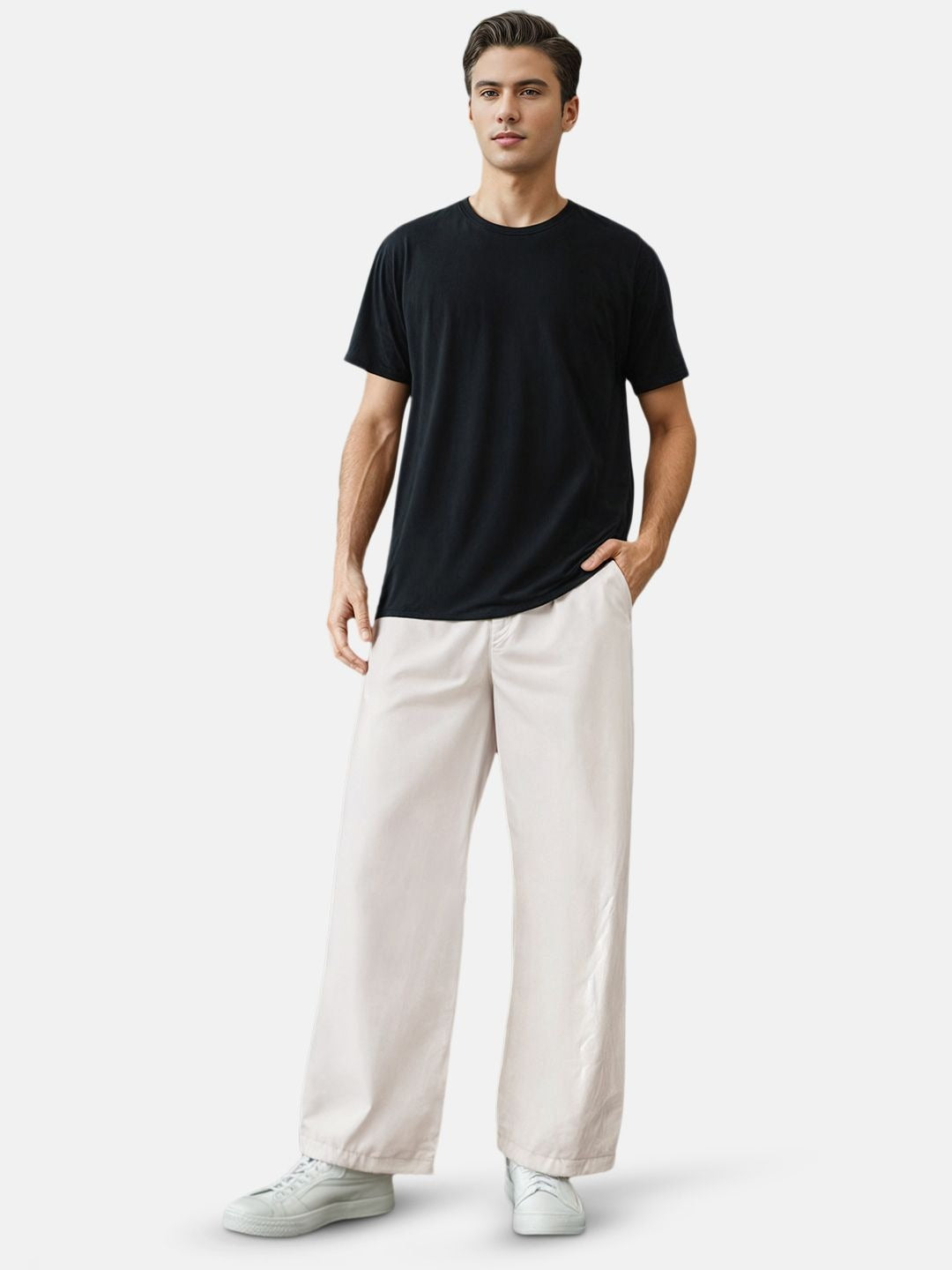 Men’s Beige Wide Leg Casual Trousers