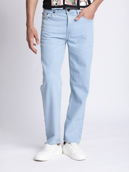 Flikky Relaxed Fit Jeans for Men – Light Blue Straight Leg Casual Denim Pants