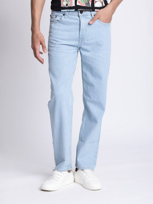 Flikky Relaxed Fit Jeans for Men – Light Blue Straight Leg Casual Denim Pants