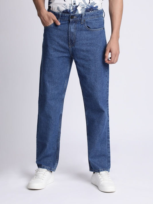 Flikky Relaxed Fit Jeans for Men – Mid Blue Straight Leg Casual Denim Pants